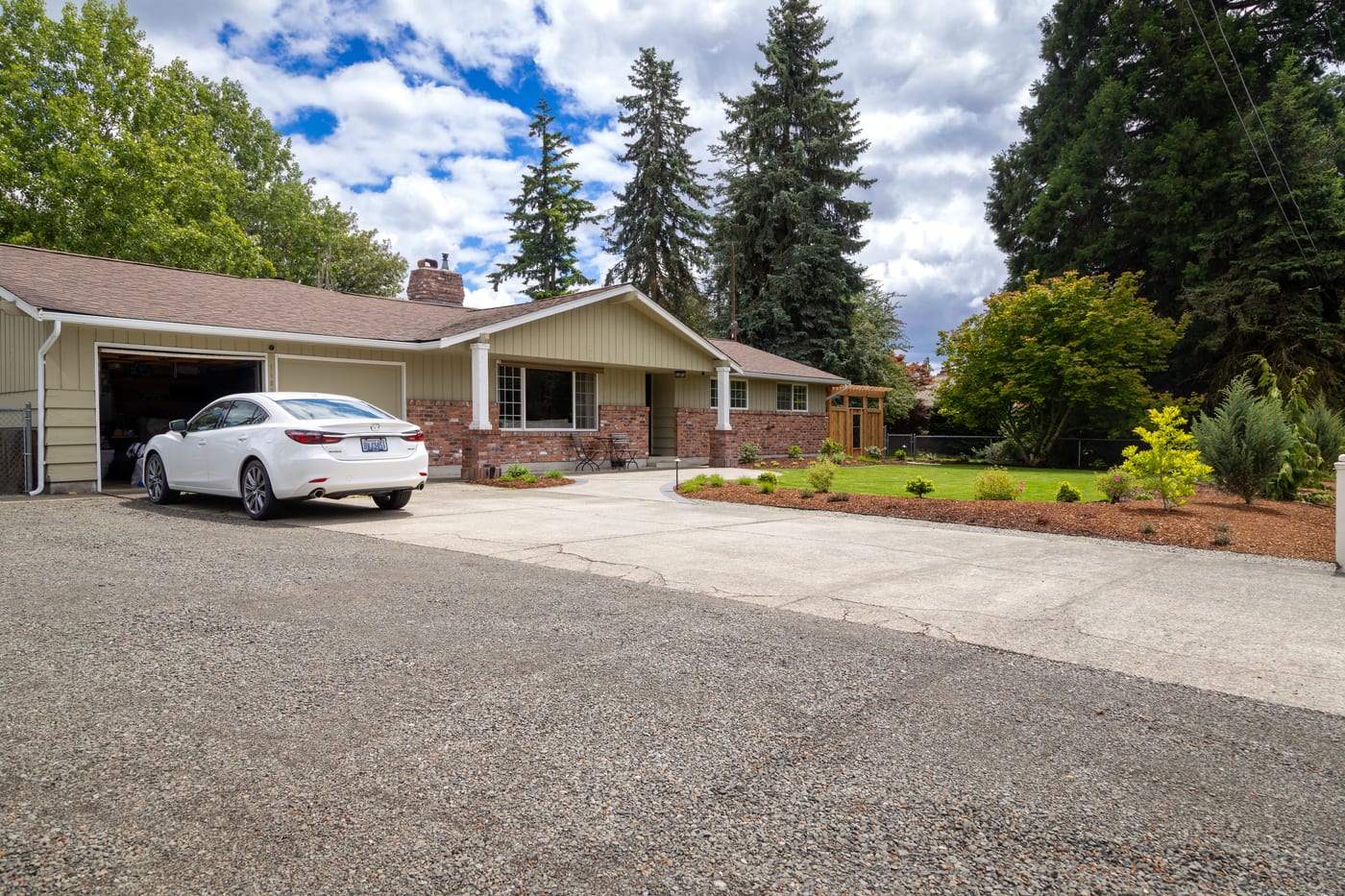 The finished front yard seen from the driveway