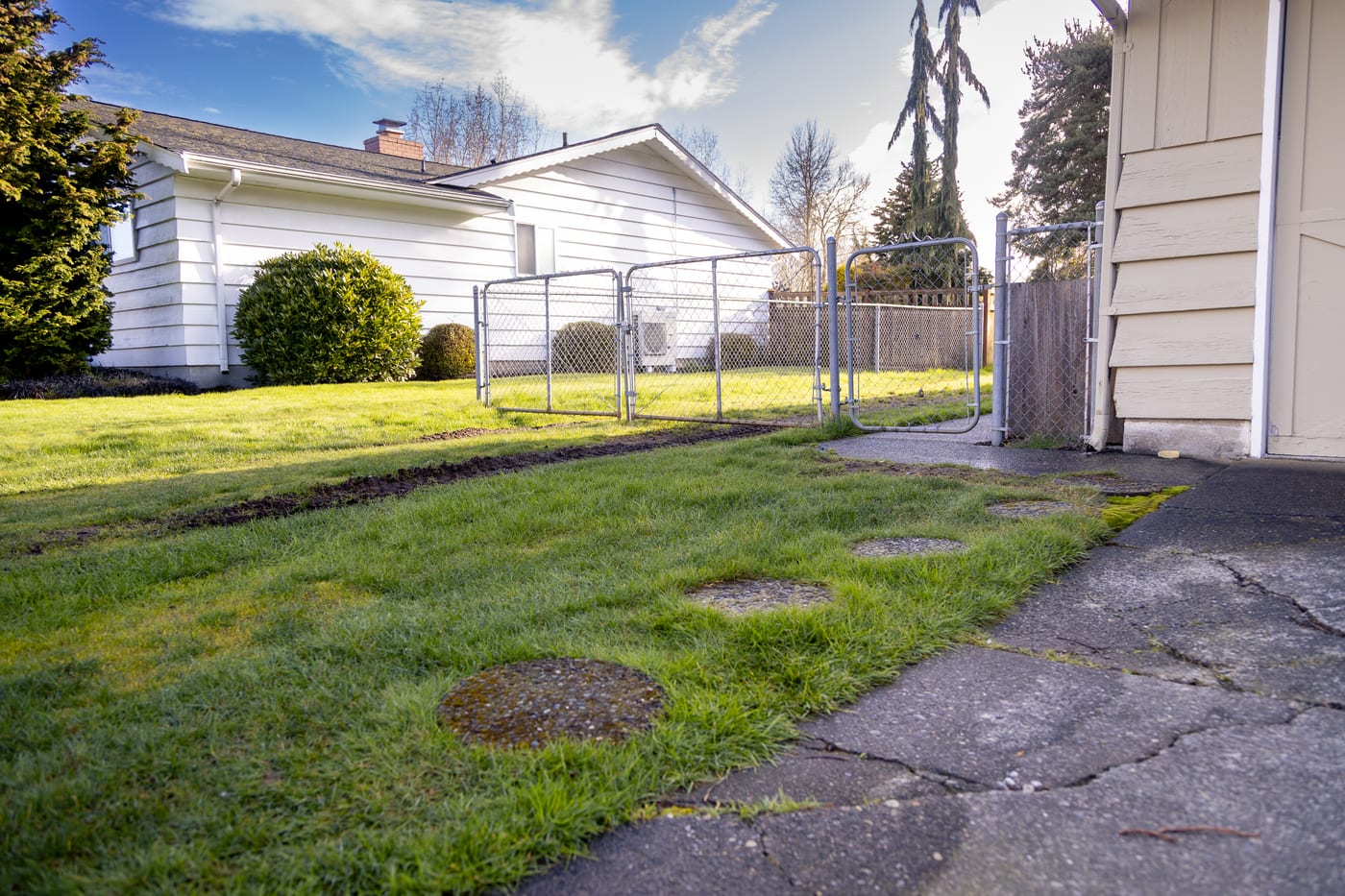 The original Richmond front yard with patchy lawn and an aging driveway before renovation